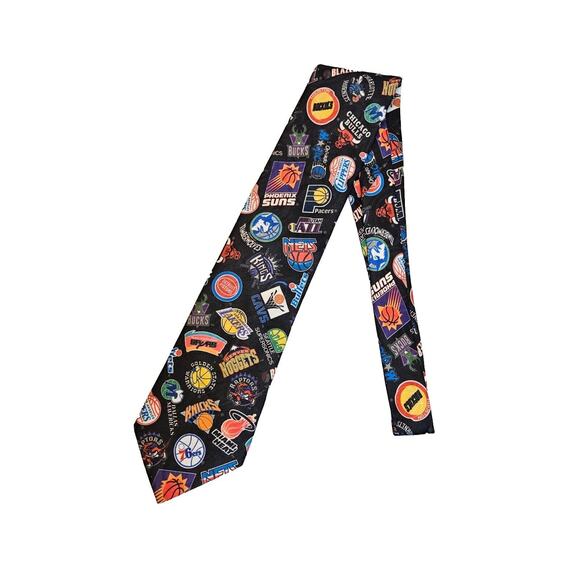 Vtg NBA Logos Mens Tie Necktie Surrey Wallywear Tie Basketball Teams 90s 1994 - Picture 1 of 8